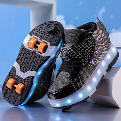 Light Up Roller Skate Sneakers With Wings, USB Rechargeable For Girls And Teens