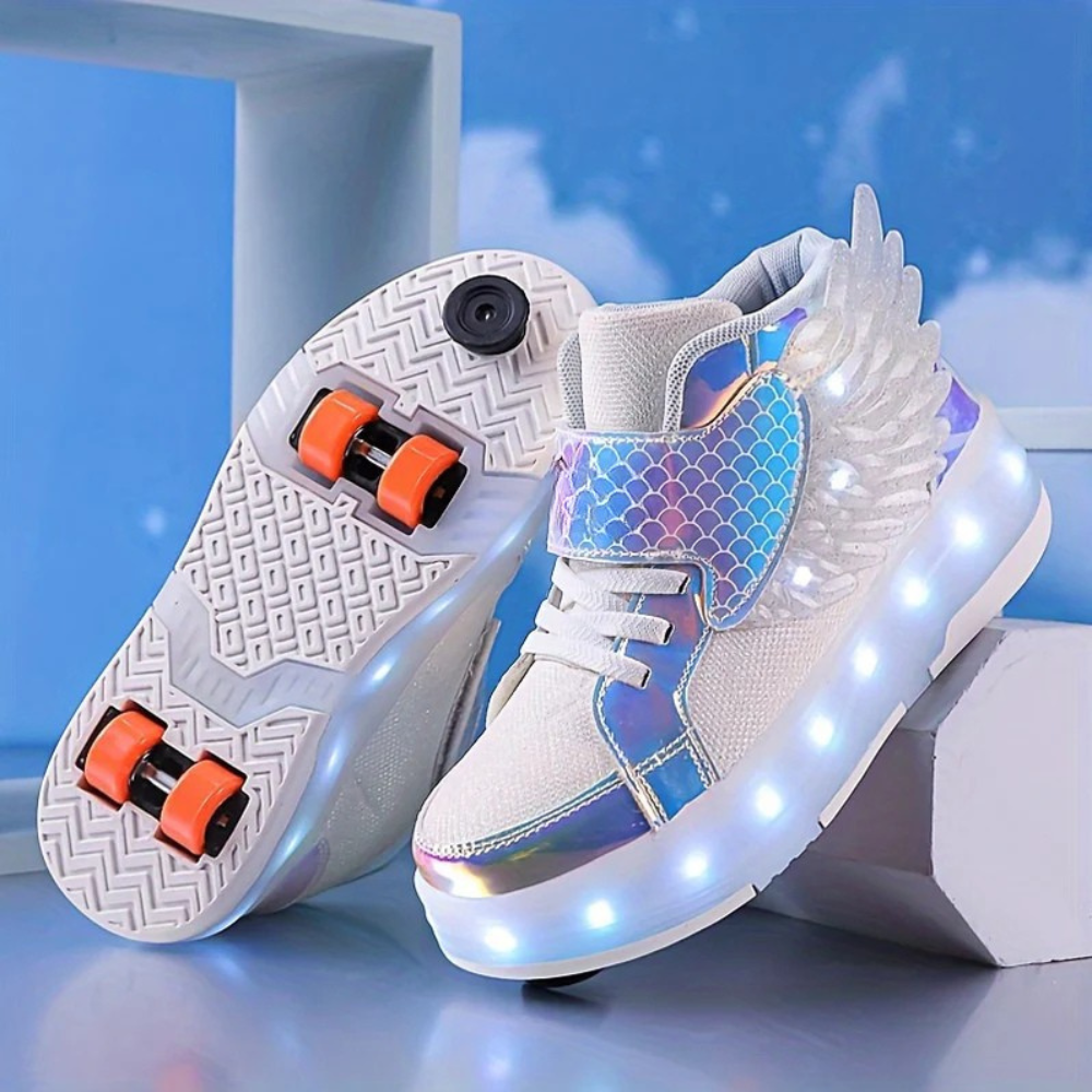 Light Up Roller Skate Sneakers With Wings, USB Rechargeable For Girls And Teens