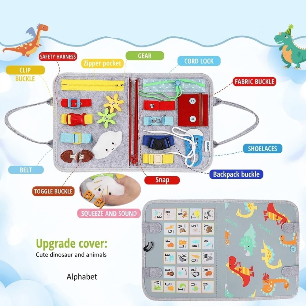 Montessori Busy Board Educational Activity Toy for Toddlers with ABC Shapes and Animals