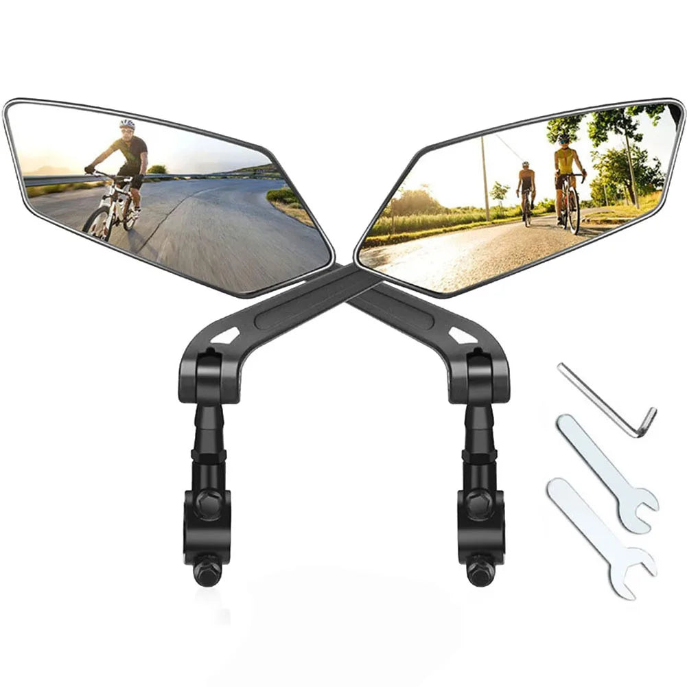 Pack of 2 Handlebar Bike Mirrors with Large Flat Glass, 360 Degree Rotation and Foldable Design