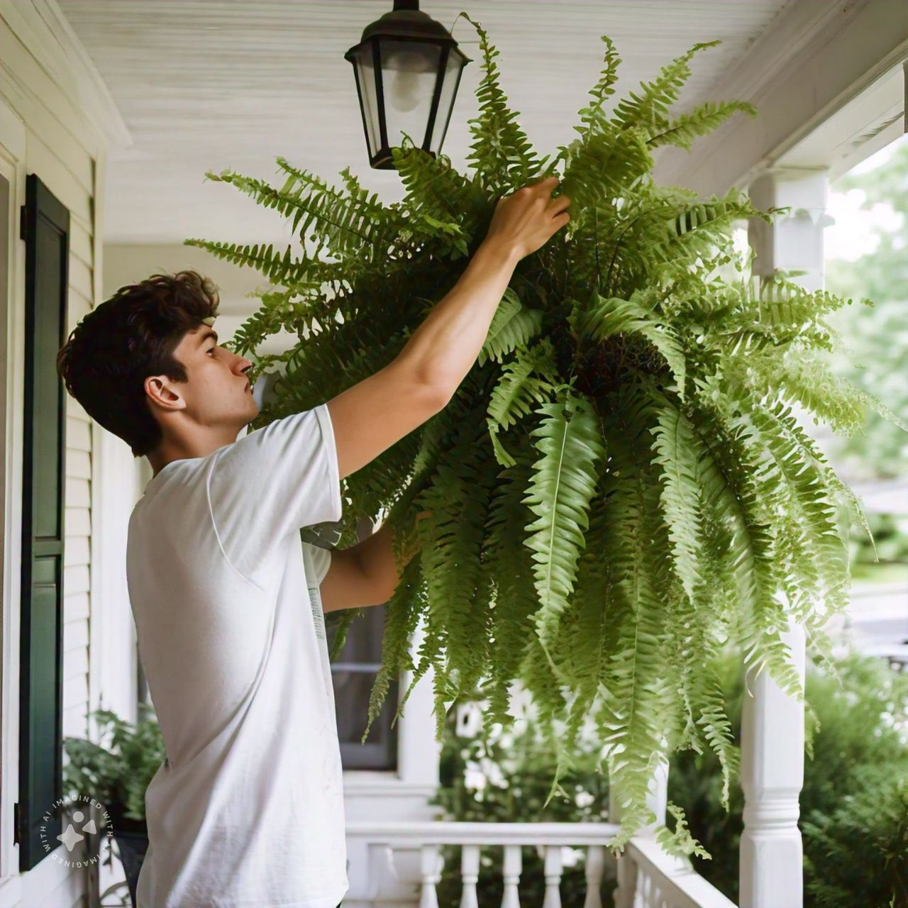 Artificial Boston Fern Set with Polyethylene and Water Resistant Construction, 18 Pack