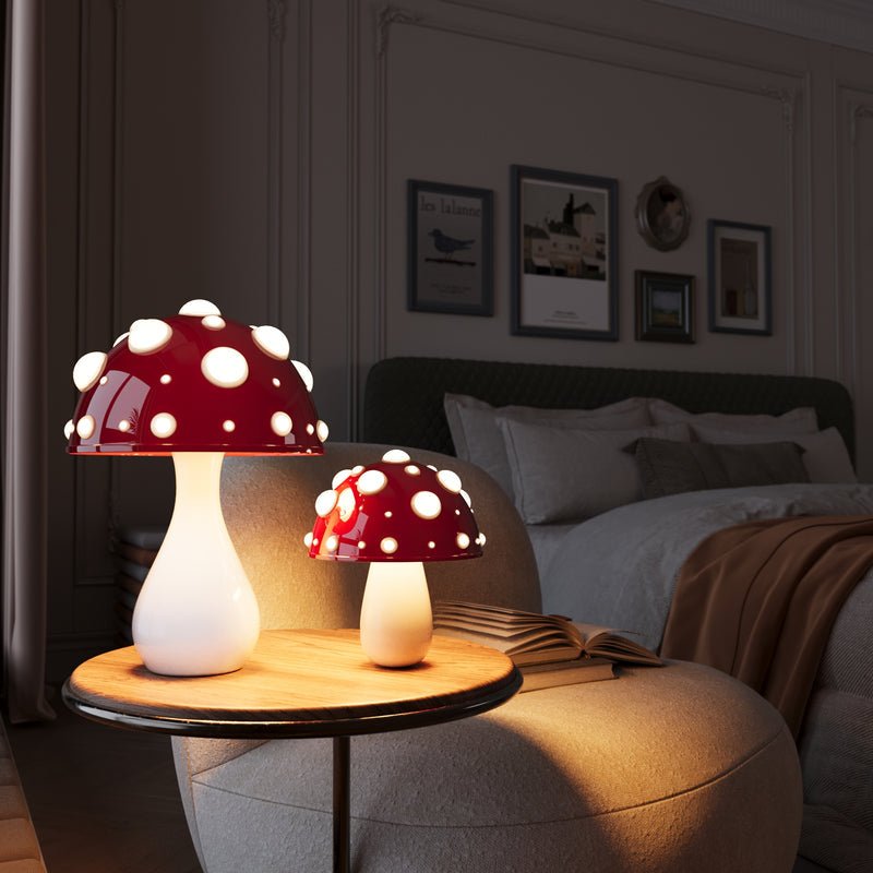 Mushroom Table Lamp with Dimmable LED Warm White Glow and Aluminum Dome