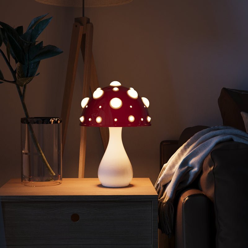 Mushroom Table Lamp with Dimmable LED Warm White Glow and Aluminum Dome