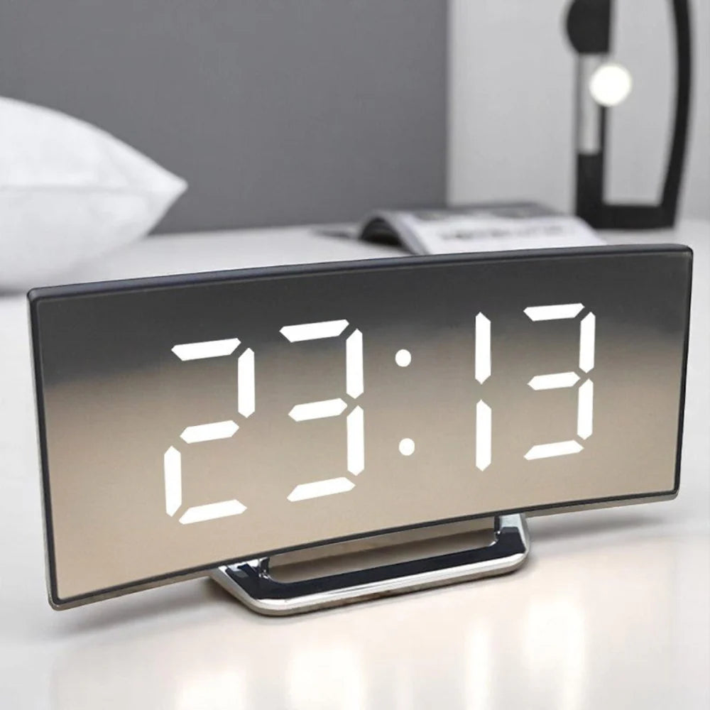 LED Digital Alarm Clock with Curved Screen and Automatic Light