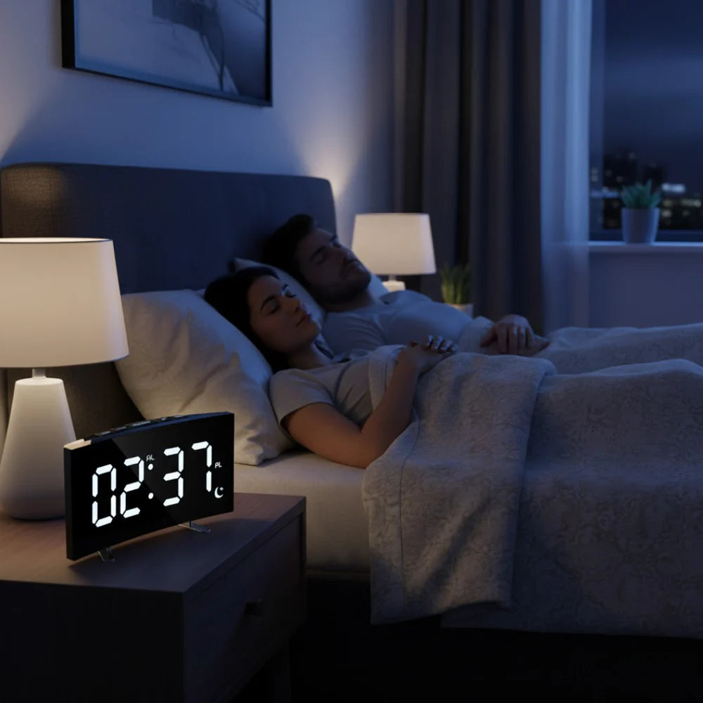 LED Digital Alarm Clock with Curved Screen and Automatic Light