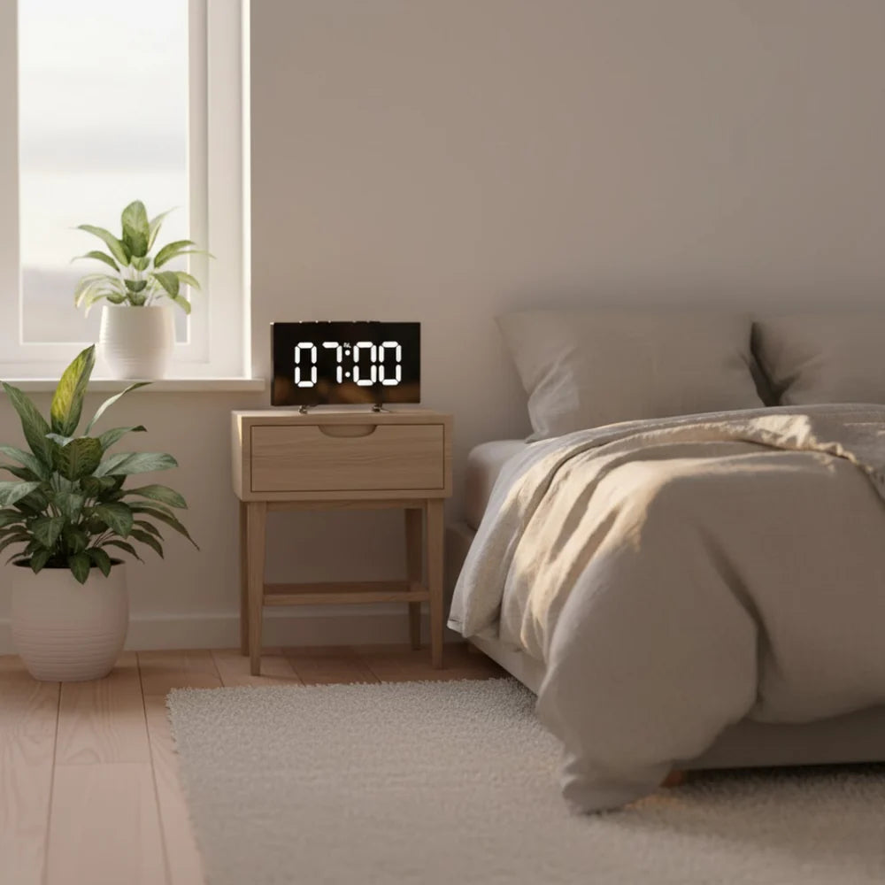 LED Digital Alarm Clock with Curved Screen and Automatic Light
