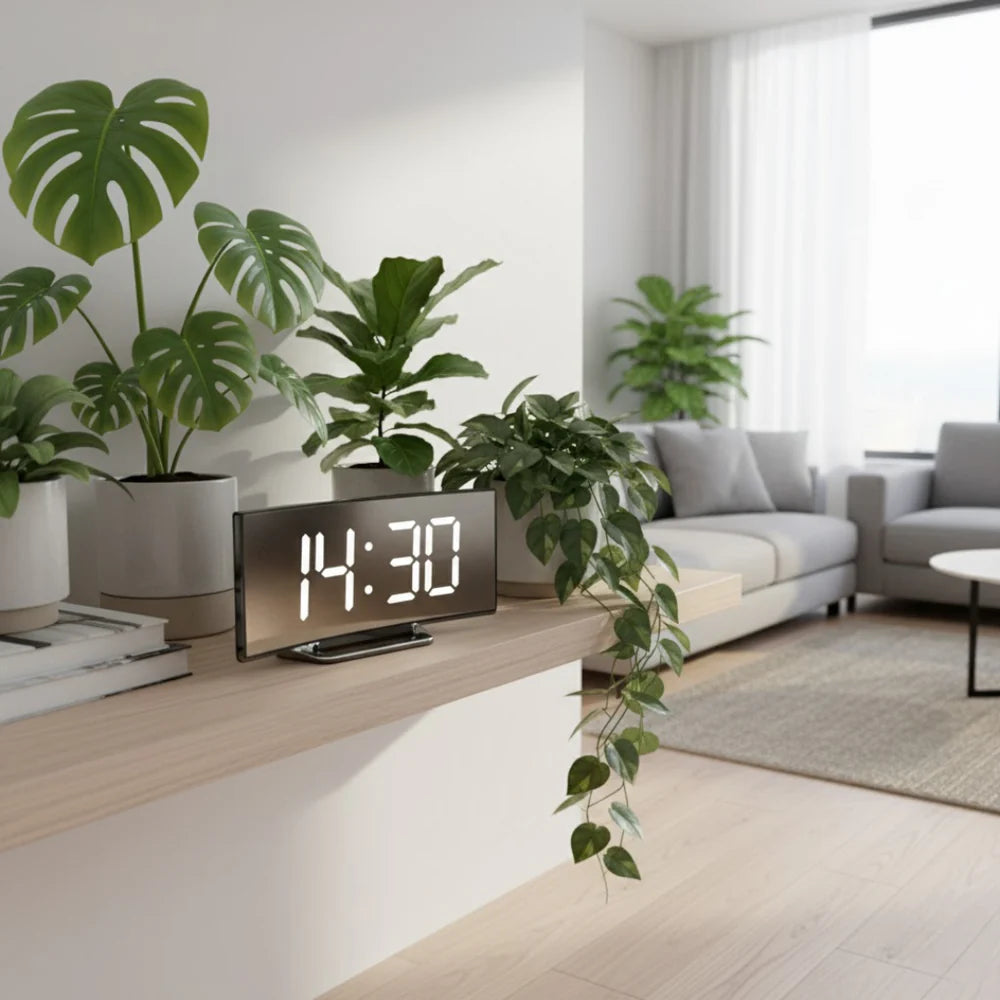 LED Digital Alarm Clock with Curved Screen and Automatic Light