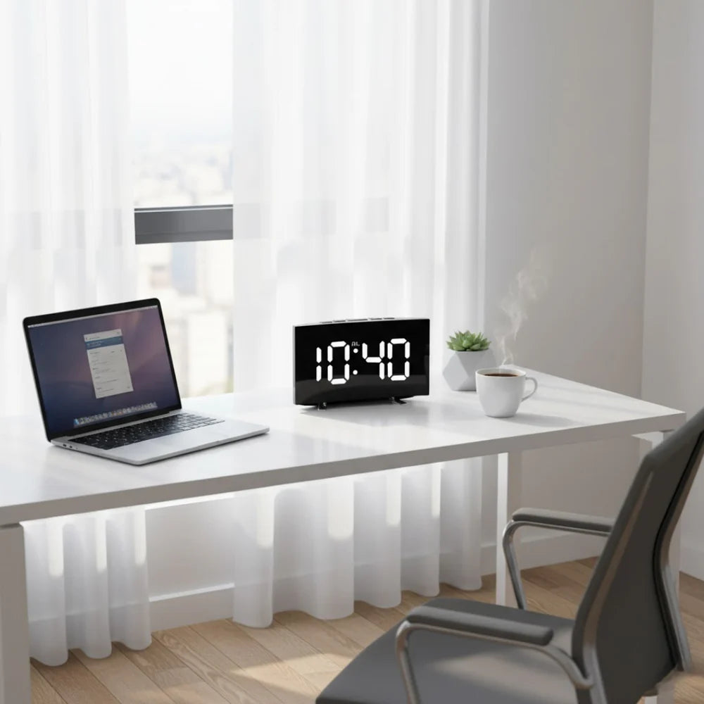 LED Digital Alarm Clock with Curved Screen and Automatic Light