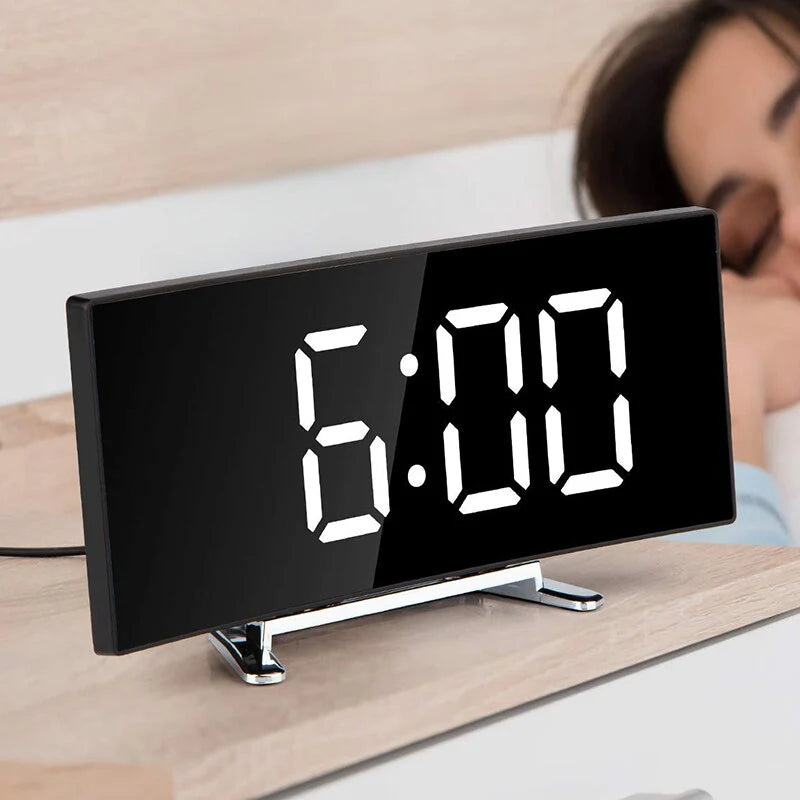 LED Digital Alarm Clock with Curved Screen and Automatic Light