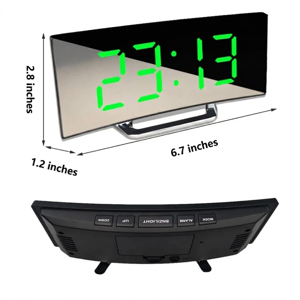 LED Digital Alarm Clock with Curved Screen and Automatic Light