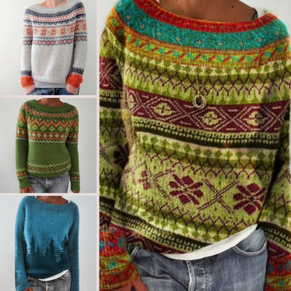 Winter Vintage Knit Sweater, Soft Cotton Blend Pullover