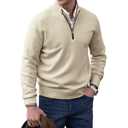 Elegant Half Zip Pullover Cotton Blend Sweater