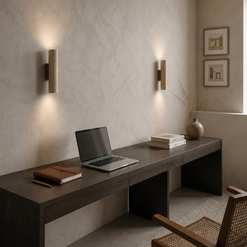 Wall Light Fixture Slim Cylinder Travertine