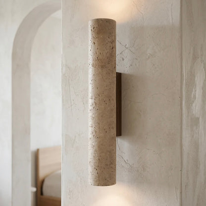 Wall Light Fixture Slim Cylinder Travertine