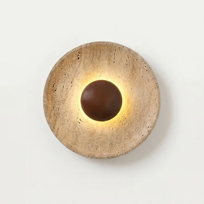 Travertine and Wood Wall Light with Warm LED Glow for Indoor Decor