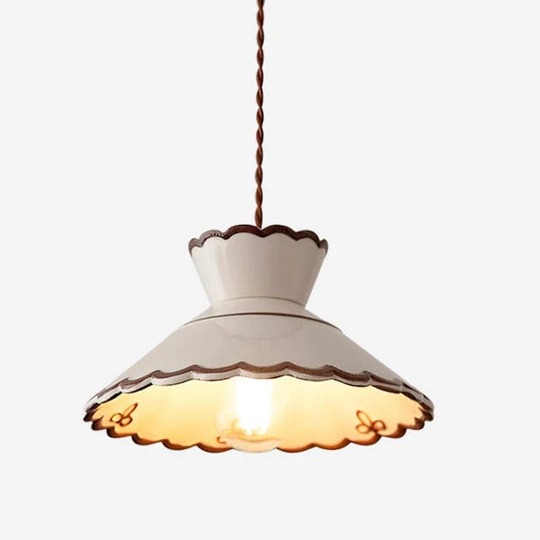 Pleated Ceramic Pendant Light with Adjustable Cord and Metal Mount