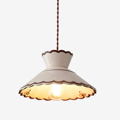 Pleated Ceramic Pendant Light with Adjustable Cord and Metal Mount