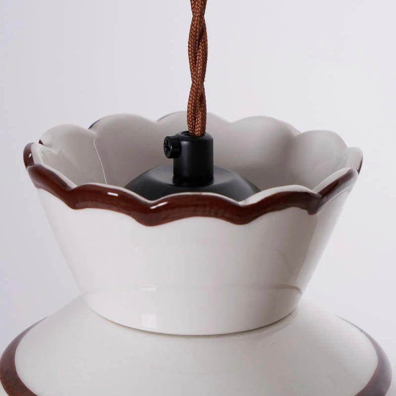 Pleated Ceramic Pendant Light with Adjustable Cord and Metal Mount