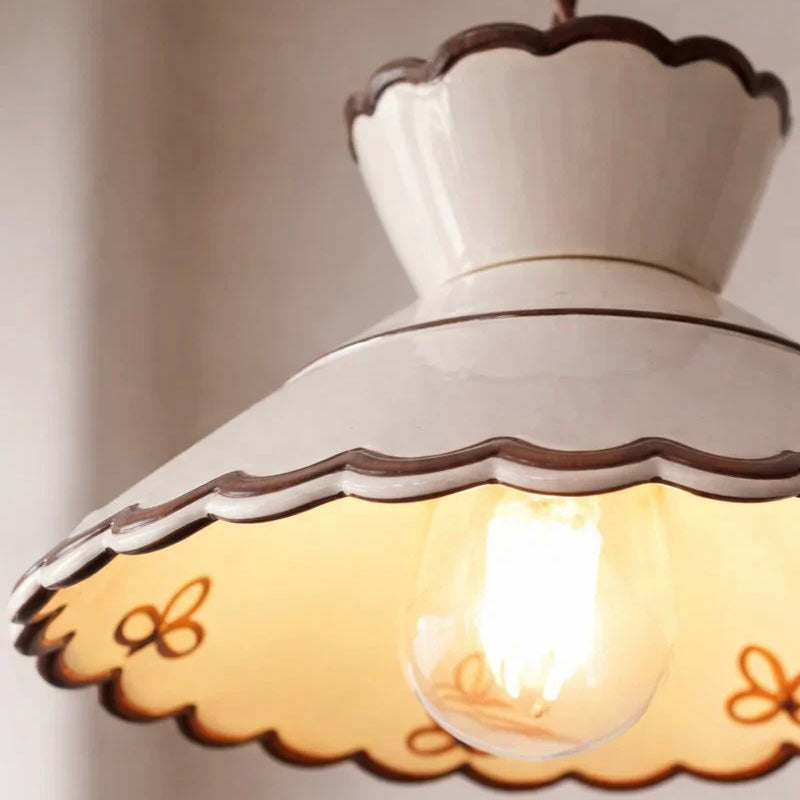 Pleated Ceramic Pendant Light with Adjustable Cord and Metal Mount