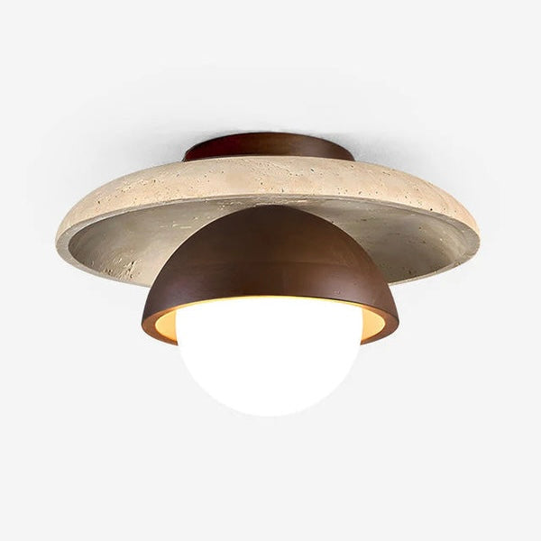Travertine Ceiling and Wall Light with Opaline Glass Shade
