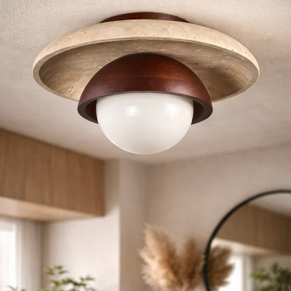 Travertine Ceiling and Wall Light with Opaline Glass Shade
