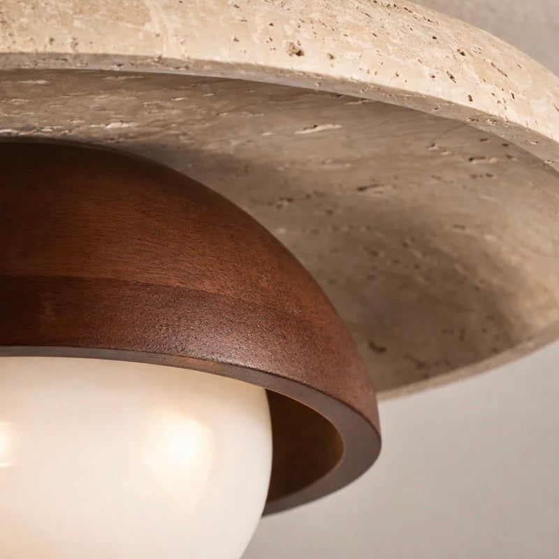 Travertine Ceiling and Wall Light with Opaline Glass Shade