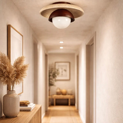Travertine Ceiling and Wall Light with Opaline Glass Shade