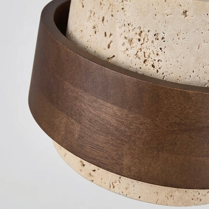 Travertine and Wood Ceiling Light with Compact Double Diffusion Design