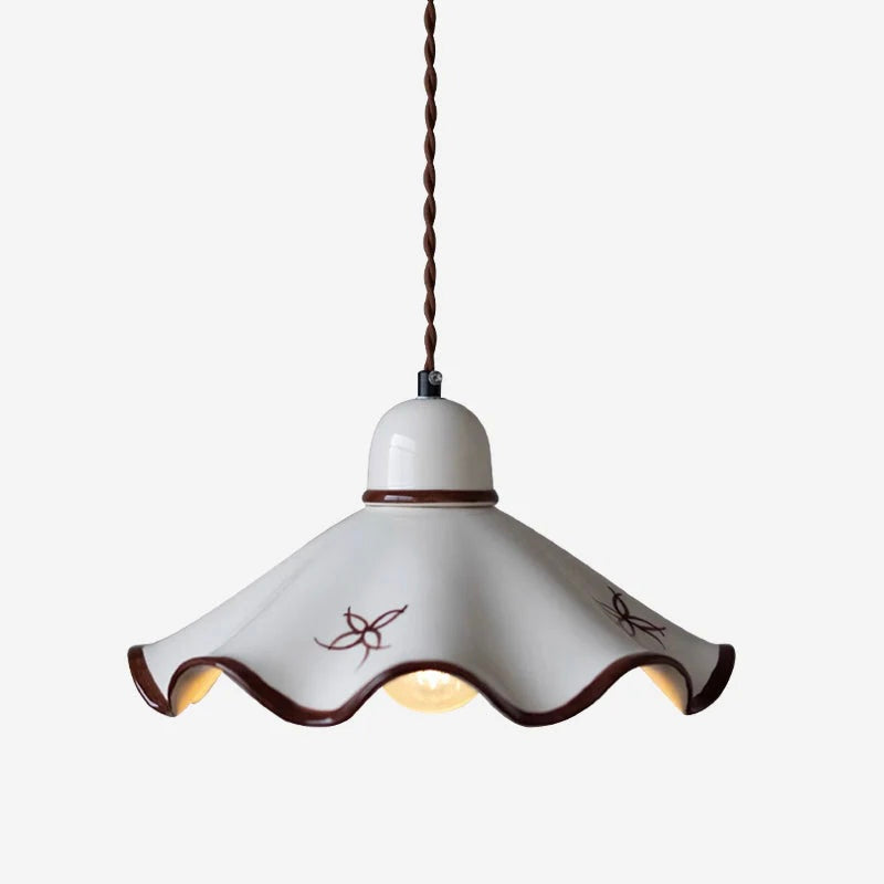 Ceramic Pendant Light with Pleated Matte Finish and Adjustable Cord