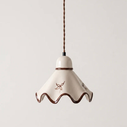 Ceramic Pendant Light with Pleated Matte Finish and Adjustable Cord