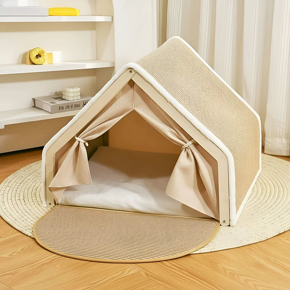 Cat Tent Bed with Sisal Scratching Surface and Enclosed Shelter