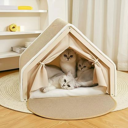 Cat Tent Bed with Sisal Scratching Surface and Enclosed Shelter