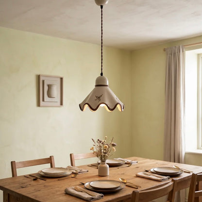 Ceramic Pendant Light with Pleated Matte Finish and Adjustable Cord