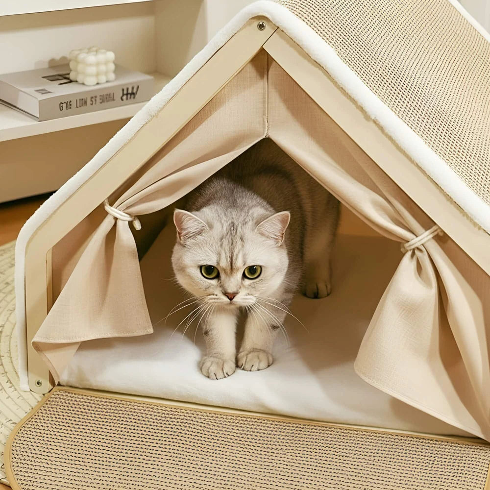Cat Tent Bed with Sisal Scratching Surface and Enclosed Shelter