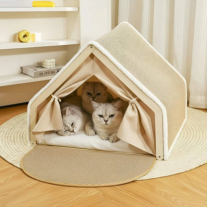 Cat Tent Bed with Sisal Scratching Surface and Enclosed Shelter
