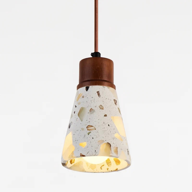 Terrazzo and Wood Pendant Light with Adjustable Ceiling Cable