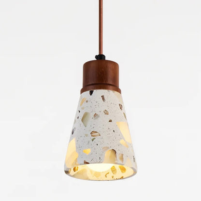 Terrazzo and Wood Pendant Light with Adjustable Ceiling Cable