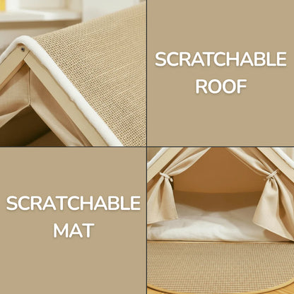 Cat Tent Bed with Sisal Scratching Surface and Enclosed Shelter