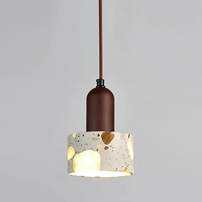 Terrazzo and Wood Pendant Light with Adjustable Ceiling Cable