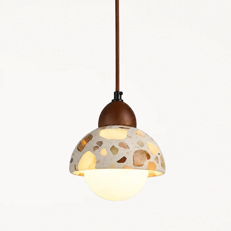 Terrazzo and Wood Pendant Light with Adjustable Ceiling Cable