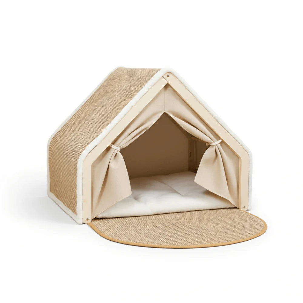 Cat Tent Bed with Sisal Scratching Surface and Enclosed Shelter