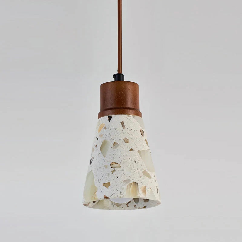 Terrazzo and Wood Pendant Light with Adjustable Ceiling Cable