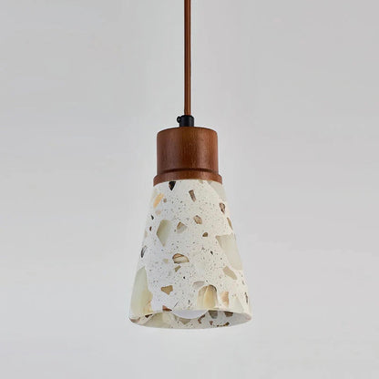 Terrazzo and Wood Pendant Light with Adjustable Ceiling Cable