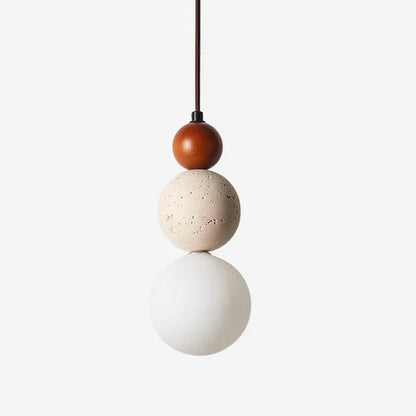Sculptural Suspension Light with Wood, Stone, and Frosted Glass