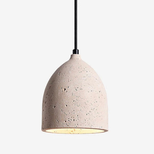 Travertine pendant light with solid wood accent