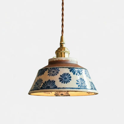 Ceramic Pendant Light with Hand Painted Finish and Warm LED Glow