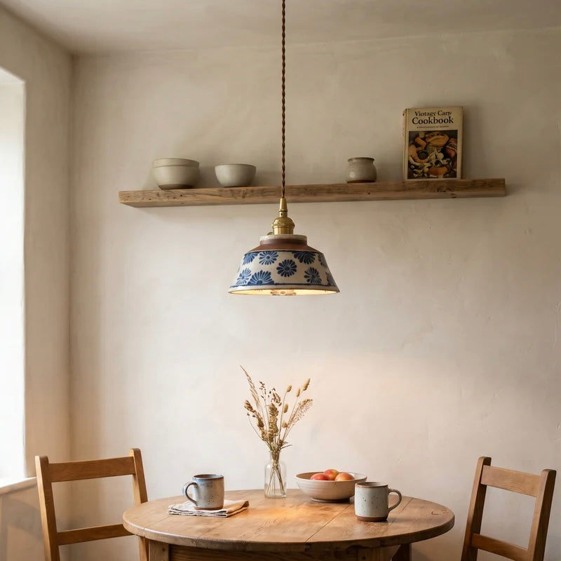 Ceramic Pendant Light with Hand Painted Finish and Warm LED Glow