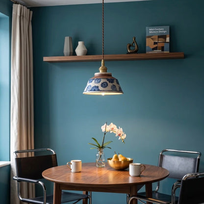Ceramic Pendant Light with Hand Painted Finish and Warm LED Glow