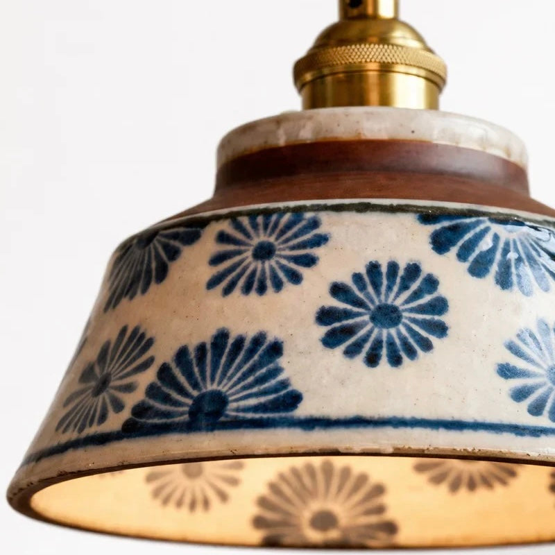 Ceramic Pendant Light with Hand Painted Finish and Warm LED Glow
