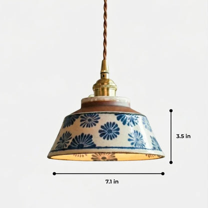 Ceramic Pendant Light with Hand Painted Finish and Warm LED Glow